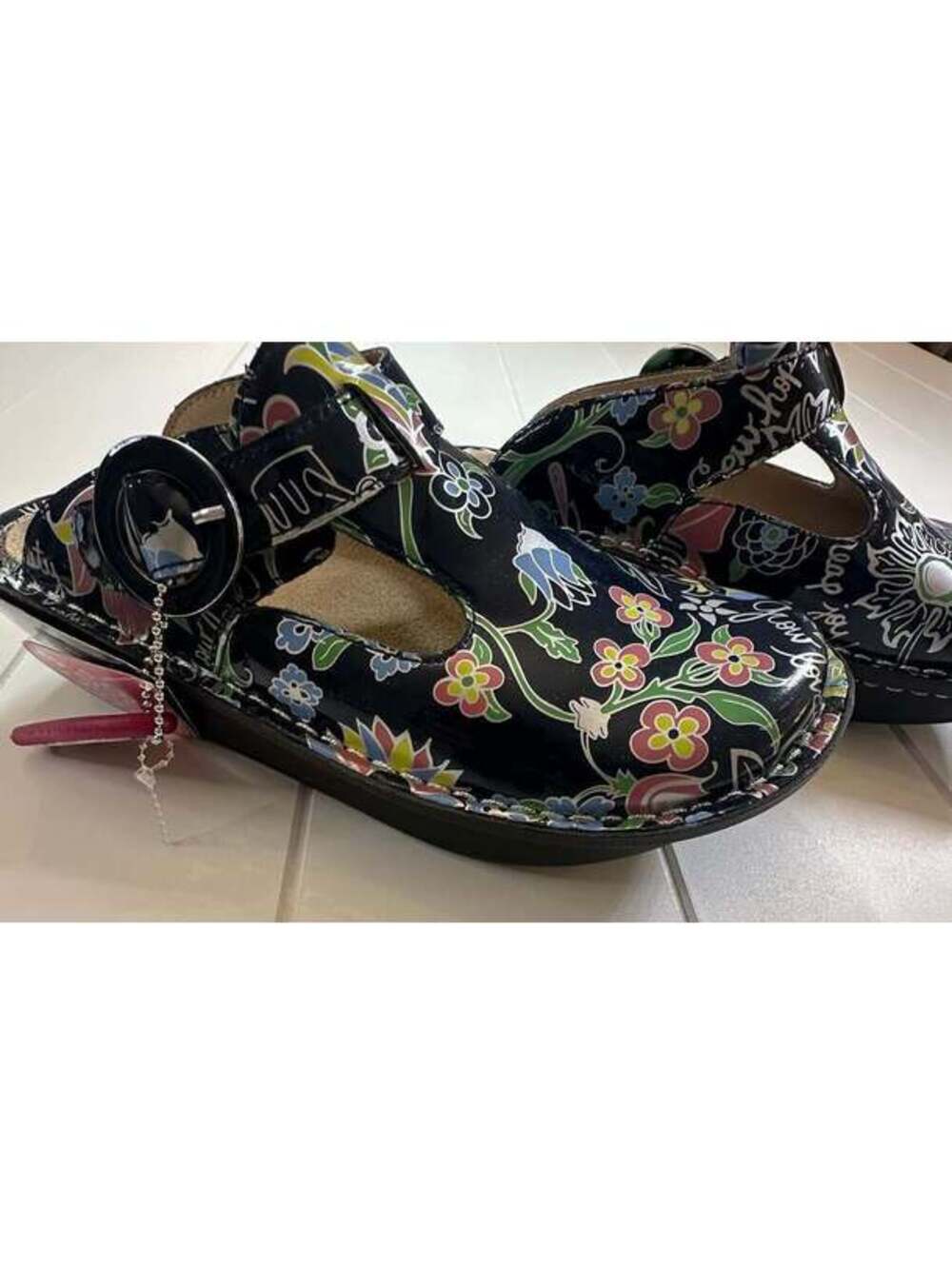 Alegria Paloma Floral Leather Mary Jane Clogs Slip Resistant Shoes Size 37 / 7